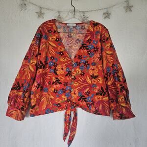 Maison d'Amelie Paris XLarge Linen Rayon Button Up Bright Floral Top Festival